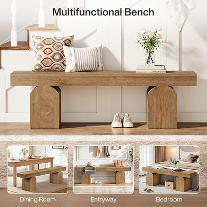 Tribesigns Entryway Bench, 59" Long Shoe Bench with Arched Bases, Wooden Indoor Bench for Entry Way, Living Room, Bedroom (Brown)