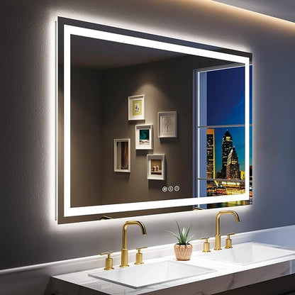 60x40 Inch LED Bathroom Mirror with Lights Front and Backlit Lighted Vanity Mirror for Bathroom Wall with 3 Colors Dimmable Anti-Fog Memory Shatter-Proof IP54 Waterproof Horizontal/Vertical