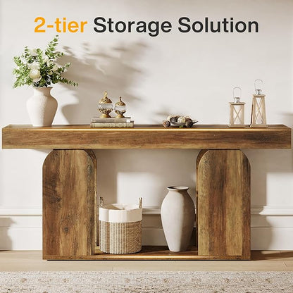 Tribesigns Farmhouse Wood Console Table, 70.9-Inch Entryway Accent Table with U-Shaped Base, 2-Tier Extra Long Sofa Tables for Entrance, Hallway, Living Room (Vintage Brown)
