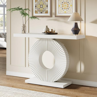 Tribesigns Modern Entryway Console Table, 39 inch Wooden Narrow Sofa Table Behind Couch with Geometric Base, Contemporary Accent Table for Living Room, Entrance, Hallway, White