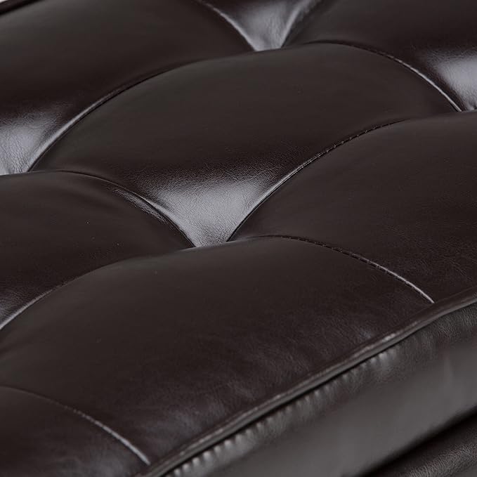 SIMPLIHOME Cosmopolitan 44 inch Wide Transitional Rectangle Storage Ottoman Bench with Open Bottom in Tanners Brown Vegan Faux Leather, Assembled for the Living Room and Bedroom