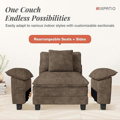 53.5" Cloud Modular Sectional Single Sofa, Deep Seat Armchair with Plush Chenille & Removable Arms for Living Room, Taupe
