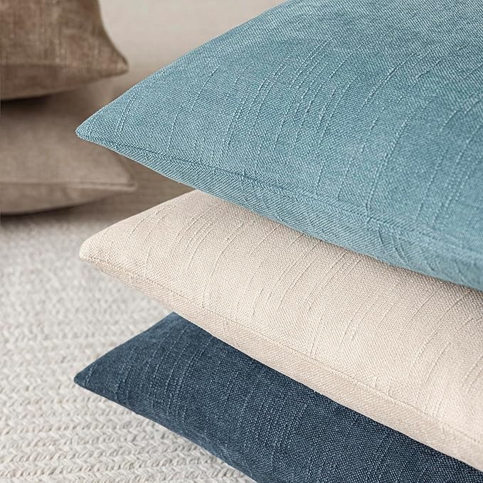 Foindtower Pack of 2 Textured Chenille Throw Decorative Pillow Covers Square Accent Solid Cushion Cover Neutral Farmhouse Pillow Case for Couch Sofa Bedroom Living Room 20x20 Inch,Light Blue