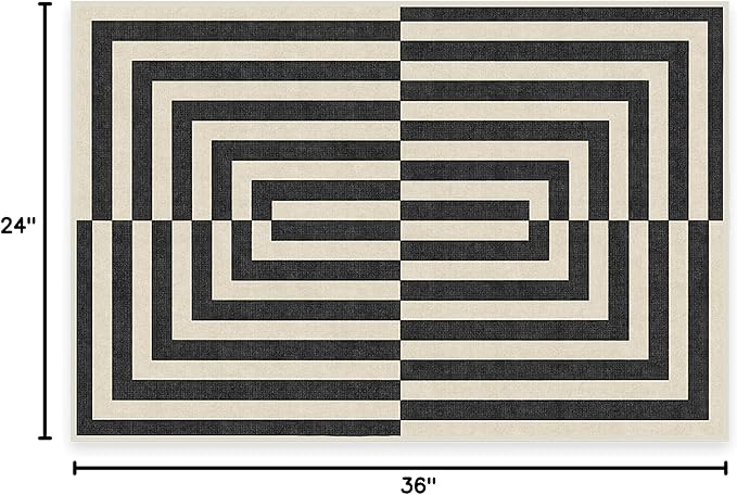 RUGGABLE x Jonathan Adler Machine Washable Modern Area Rug – Op Art Charcoal 2x3, Stain-Resistant, Non-Slip – Small Rugs for Living Room, Bedroom, Hallway, Entryway & Bathroom–with Cushioned Pad