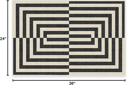 RUGGABLE x Jonathan Adler Machine Washable Modern Area Rug – Op Art Charcoal 2x3, Stain-Resistant, Non-Slip – Small Rugs for Living Room, Bedroom, Hallway, Entryway & Bathroom–with Standard Pad