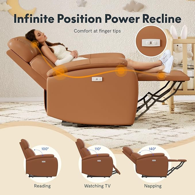 FLEXISPOT X3 Power Recliner Chair, Adjustable Electric Recliner with USB Port, Thick Cushion & Padded Back, Comfortable Faux Leather Chair for Adults, Living Room, Nursery, Home Theater (Saddle Brown)