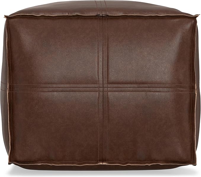 SIMPLIHOME Brody 18-inch Wide Square Pouf in Distressed Dark Brown Vegan Faux Leather, Boho-Style Ottoman, Footstool or Extra Seating for Living Room, Assembled