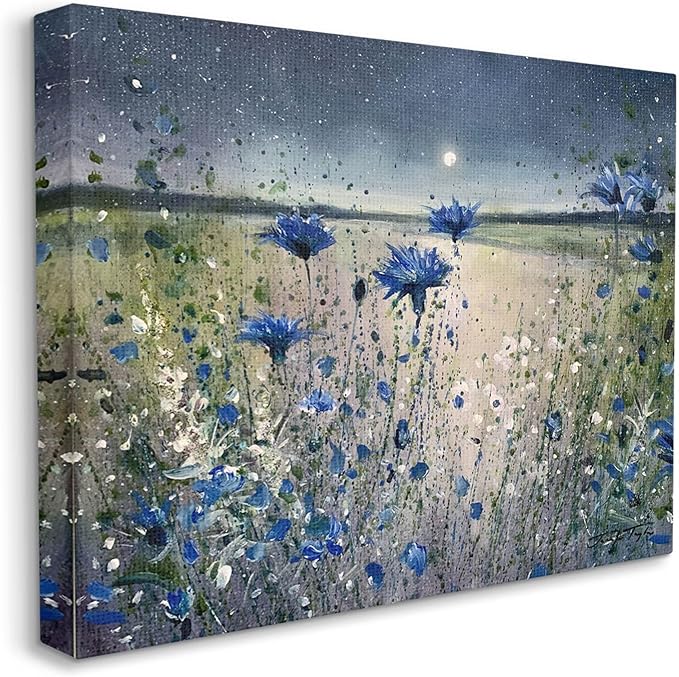 Stupell Industries Blooming Blue Flowers Night Moon Canvas Wall Art, Design by Jennifer Taylor Art