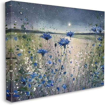 Stupell Industries Blooming Blue Flowers Night Moon Canvas Wall Art, Design by Jennifer Taylor Art