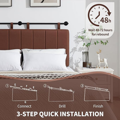 UEV Queen Headboard Only, Wall Mounted Hanging Upholstered Bed Head Board, Modern Vertical Channel Design of Fine Linen, Elegant Brown Fluted Headboard for Bedroom (Brown, Queen Size)