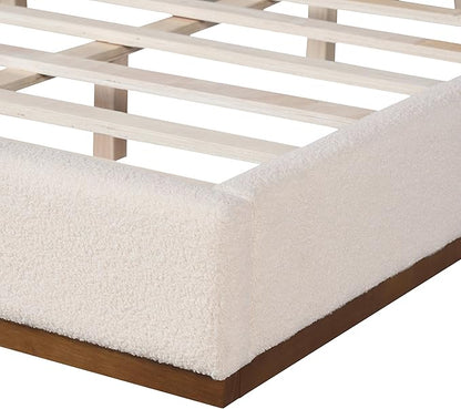 Christopher Knight Home Bettine Boucle Rectangular King Size Headboard, Boucle Headboard and Footboard, Slat Panel Support Platform Bed, Kind Size Bed, No Spring Box Needed, Easy Assembly, White