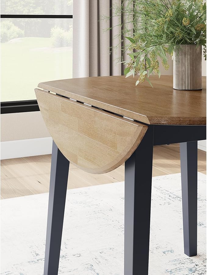 Signature Design by Ashley Gesthaven Modern Dining Drop Leaf Table with 4 Legs, Light Brown & Blue