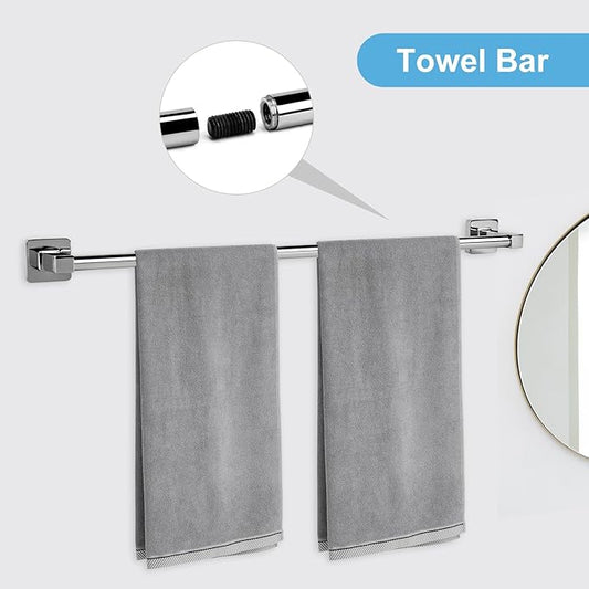 5 Pieces Polished Chrome Bathroom Hardware Accessories Set,Stainless Steel 23.6" Hand Towel Bar Set, Toilet Paper Holder, Towel Ring ，Towel Rack Set Silver