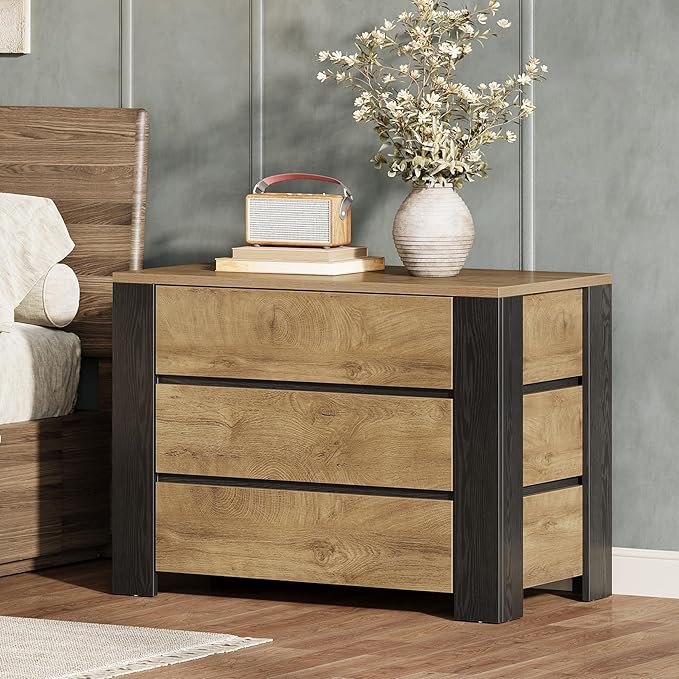 Tribesigns 36" Wide Nightstand, Oversized Night Stand with 3 Drawers, Extra Large Nightstand Bedside Table for Bedroom, Farmhouse Side End Table with Storage, Natural