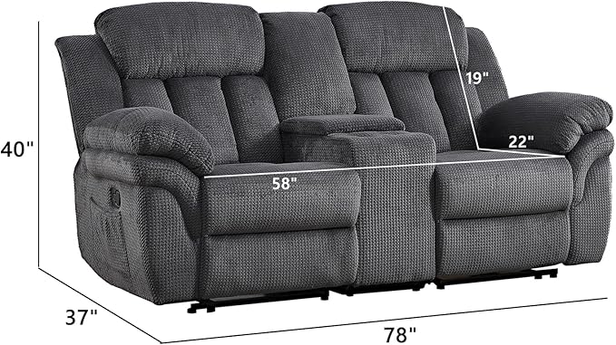 CANMOV Recliner Sofa Set, Manual Recliner Loveseat with Overstuffed Armrest for Living Room,Bedroom Furniture,Office,2 Seat Grey