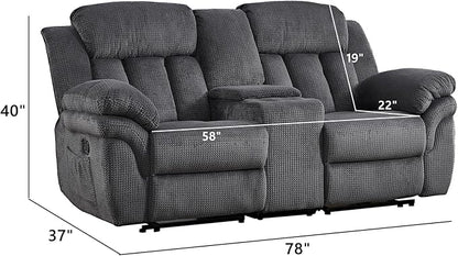 CANMOV Recliner Sofa Set, Manual Recliner Loveseat with Overstuffed Armrest for Living Room,Bedroom Furniture,Office,2 Seat Grey