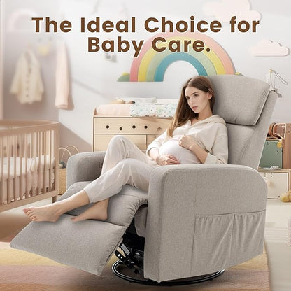 Power Swivel Recliner Chairs for Adults, Electric Glider Rocking Chair Nursery, Glider Recliner Nursery Chair with Classified Side Pocket, Nursery Rocking Chairs with USB and Type-C Ports