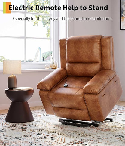 GarveeHome Power Lift Recliner Chair - Heat and Massage, Faux PU Electric Lift Recliner for Elderly & Mobility Impaired, Adjustable Back and Legs, Heavy Duty Lift Chair for Seniors