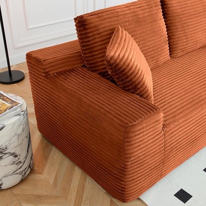 150" Oversized Modular Sectional Sofa,Deep Seat Cloud Corduroy Boneless Couch with Cup Holders,USB Ports, Wireless Charging & Storage Box,Upholstered Modular Sleeper Sofa for Living Room (Orange)