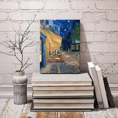 Wieco Art Cafe Terrace at Night Modern Stretched and Framed Giclee Canvas Prints Van Gogh Oil Paintings Reproduction Cityscape Picture on Canvas Wall Art Ready to Hang for Bedroom Home Decor