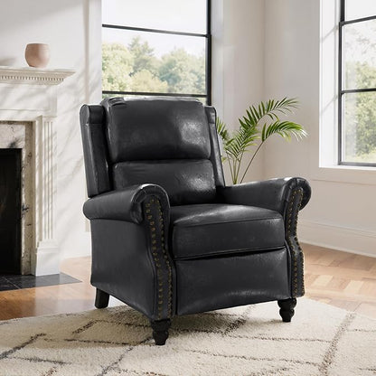 Lumibee Pushback Recliner Chair,Upholstered Wingback Chair for Small Spaces,PU Leather Armchair for Living Room,Single Sofa Accent Chair Reading Seat for Balcony,Bedroom-Black