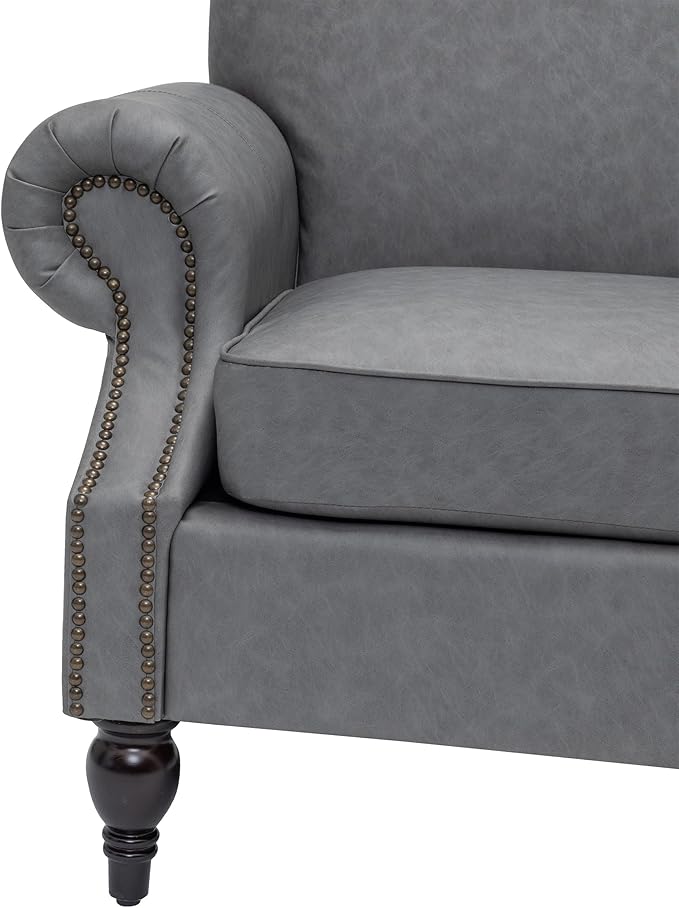 Accent Chair,22.4" Seat Depth Armchair with Roll Arms,36.6W*34.3D*34.6H Living Room Chair,Wood Legs,Set of 1,Faux Leather in Gray