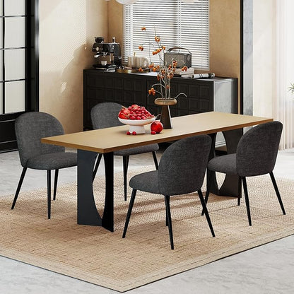 Upholstered Dining Chairs Set of 2, Modern Kitchen Side Chair with Padded Seat Comfortable Chenille Fabric Study Black Matel Legs,Desk Chair with Back for Dining Rooms, Black