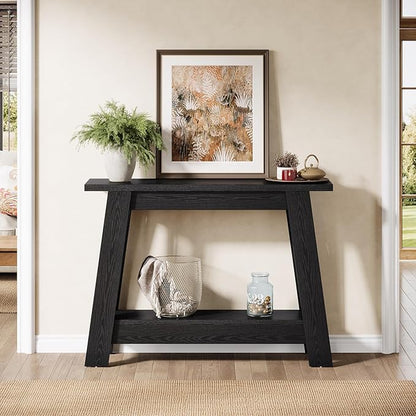 Tribesigns 41.3" Farmhouse Console Table, 2-Tier Wooden Entryway Table with Storage, Rustic Narrow Behind Couch for Living Room, Hallway, Foyer, Black