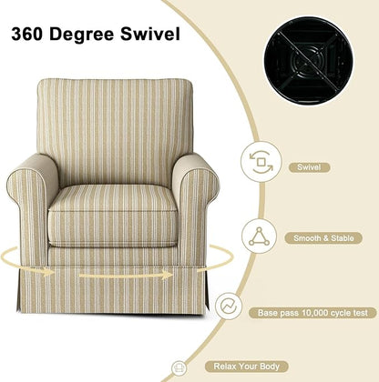 INZOY Swivel Accent Chair Set of 2, Mid Century Modern Reading Chair, Upholstered Swivel Square Chair for Living Room Bedroom Small Spaces, Fully Assembled, Brown Stripe