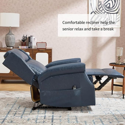 Manual Recliner Chair with Massage & Lumbar Heat, Breathable Leather Reclining Chair for Adults, Humanized Design Easy to Install Living Room Recliners Blue