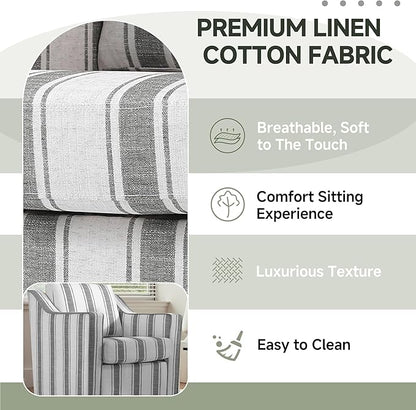 UIXE Swivel Accent Chair, Fabric Upholstered Arm Chair for Living Room, Modern Club Armchair Comfy Single Sofa Bedroom Reading Seat with Lumbar Pillow - Stripe Gray