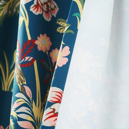 Lush Decor Dolores Light Filtering Window Panels, Pair, 52" W x 84" L, Navy & Multi - Floral Curtains for Bedroom - Vintage Curtains - Coquette Room Decor