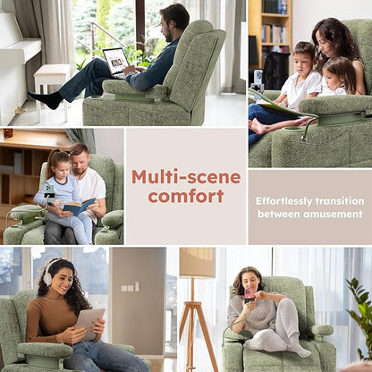 MAMAZING Triple Motor Power Swivel Rocker Recliner Chair with Adjustable Armrests for Adults, FSC Certified Faux Leather Rocking Chair Nursery for Breastfeeding, Green