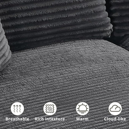 PELUMY 108.7" L-Shaped Modular Sectional Sofa with Oversized Chaise, Cloud Couch with Memory Foam, No Assembly Required Sleeper Sofa for Small Space Living Room, Apartment (Grey, Corduroy)