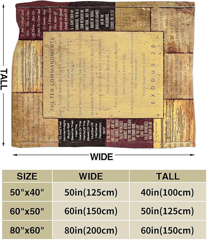 Christian Bible Blanket 10 Commandments Throw Blanket Christian Gifts and Decor Religious Bible Verse Blanket for Women Men Kids Adults Soft Warm Cozy Fleece Blanket for Couch Sofa Bed 50"x40"