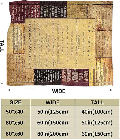 Christian Bible Blanket 10 Commandments Throw Blanket Christian Gifts and Decor Religious Bible Verse Blanket for Women Men Kids Adults Soft Warm Cozy Fleece Blanket for Couch Sofa Bed 50"x40"