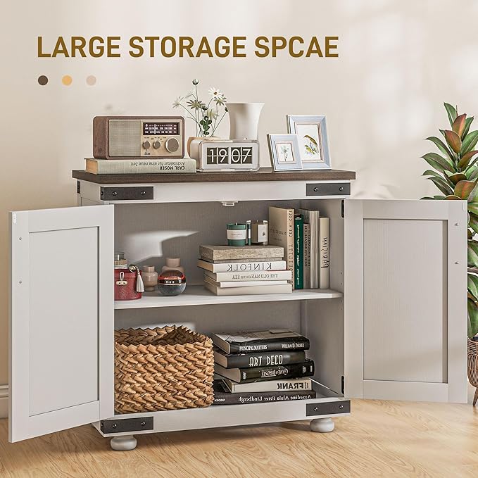 HOMCOM Modern Sideboard, Buffet Cabinet with Barn Door and Adjustable Shelf, Kitchen Pantry Cabinet, Distressed White and Brown