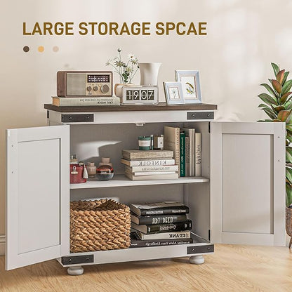 HOMCOM Modern Sideboard, Buffet Cabinet with Barn Door and Adjustable Shelf, Kitchen Pantry Cabinet, Distressed White and Brown