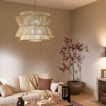 KICHLER Ophira 4-Light Pendant, Global Boho Light with Jute Shade in Champagne Bronze, Sloped Ceiling Compatible, for Living or Dining Room (24.75" x 36"), 52736CPZ