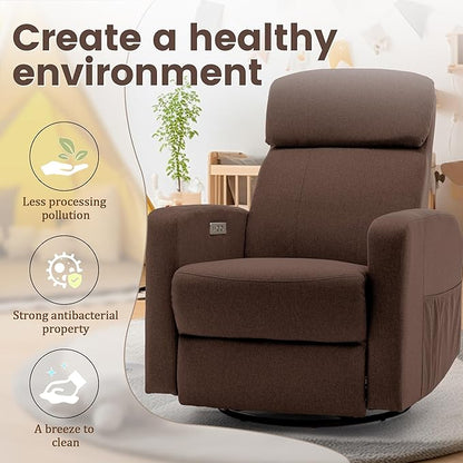 Power Swivel Recliner Chairs for Adults, Electric Glider Rocking Chair Nursery, Glider Recliner Nursery Chair with Classified Side Pocket, Nursery Rocking Chairs with USB and Type-C Ports