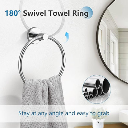 10-Piece Towel Bar Set Polished Chrome Bathroom Hardware Accessories Set Upgraded Towel Hooks Towel Holder Set for Bathroom Stainless Steel Wall Mounted 23.6 Inch