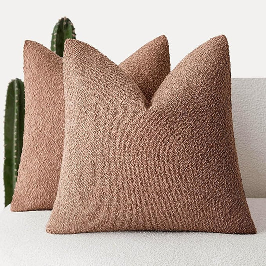 Foindtower Set of 2, Decorative Textured Boucle Throw Pillow Covers Accent Solid Pillow Cases Neutral Couch Cushion Case for Chair Sofa Bedroom Living Room Home Decor 26x26 Inch Dusty Orange Hazel