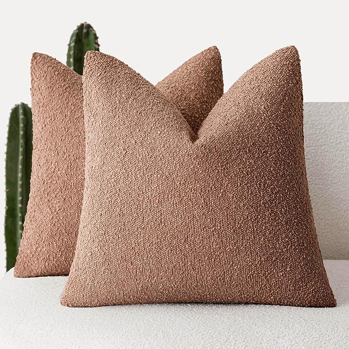 Foindtower Set of 2, Decorative Textured Boucle Throw Pillow Covers Accent Solid Pillow Cases Neutral Couch Cushion Case for Chair Sofa Bedroom Living Room Home Decor 16x16 Inch Dusty Orange Hazel