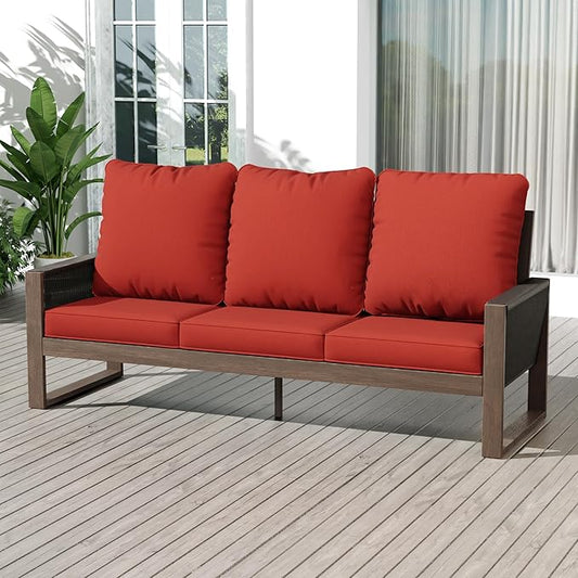 Patio Furniture 3 Seater Sofa Cedar Wood Indoor&Outdoor Couch, Outside Deep Seat High Back Porch Sofa