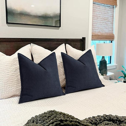 ZWJD Navy Pillow Covers 18x18 Set of 2 Chenille Throw Pillow Covers with Elegant Design Soft and Luxurious Decorative Throw Pillows for Couch, Bed, and Home Decor