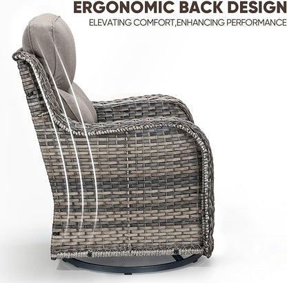 Swivel Patio Chairs Sofa Set of 5 with 6" Thick Cushion - Wicker Outdoor Swivel Rocker Patio Chair with Side Table, High Back Comfortable Outdoor Glider Chairs - Grey Wicker - Grey Cushions