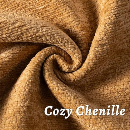 Mustard Yellow Decorative Throw Pillow Covers 24x24 Inch Set of 2 Cozy Soild Chenille Cushion Cases Soft Textured Square Couch Pillows Cover Boho Accent Farmhouse Pillowcases for Bed