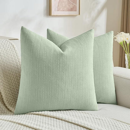 FUTEI Sage Green Decorative Throw Pillow Covers 24x24 Inch Set of 2,Soft Cozy Wheat Ear Striped Patterns European Cushion Cases,Modern Home Decor for Couch Bed Living Room