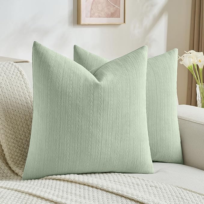 FUTEI Sage Green Decorative Throw Pillow Covers 22x22 Inch Set of 2,Soft Cozy Wheat Ear Striped Patterns Cushion Cases,Modern Home Decor for Couch Bed Living Room