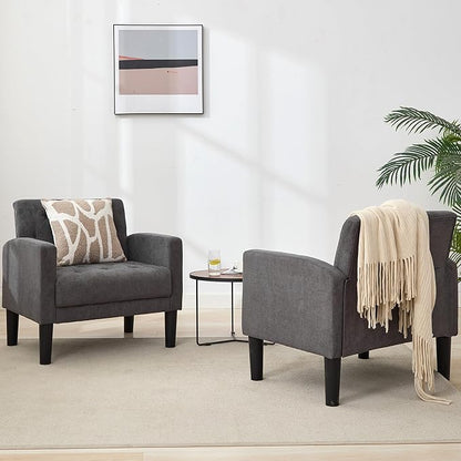TYBOATLE Mid-Century Fabric Tufted Accent Living Room Armchairs, Comfy Modern Upholstered Bedroom Office Armchair, Reading Chair